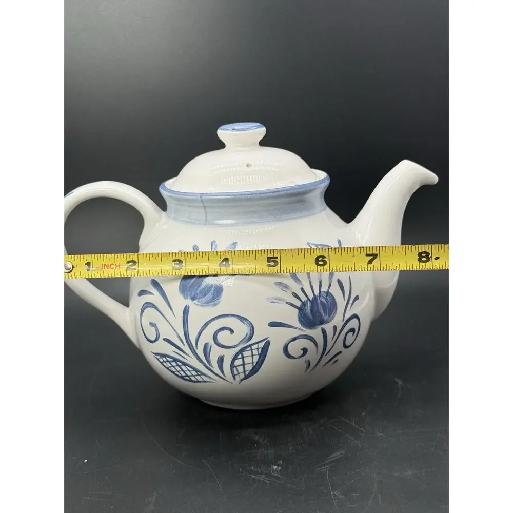 Corelle Coordinates Stoneware Oceanview Teapot Coffee Pot Blue Flower Pattern